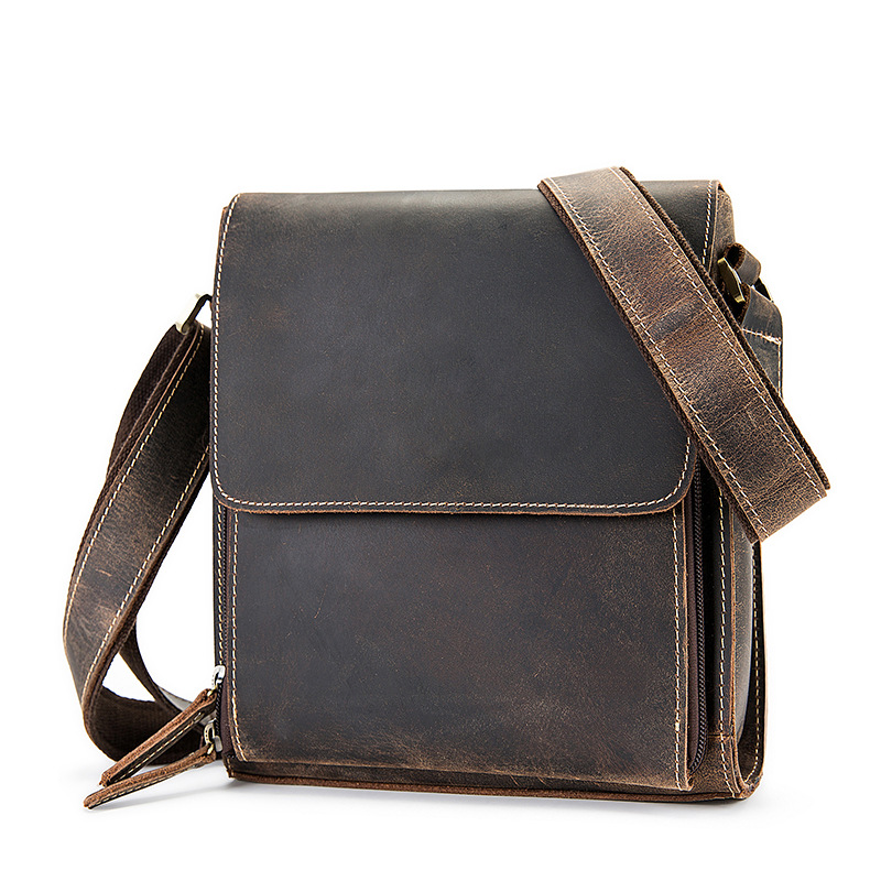 Title 2, Crazy Horse Leather Mens One Shoulder Diagonal...