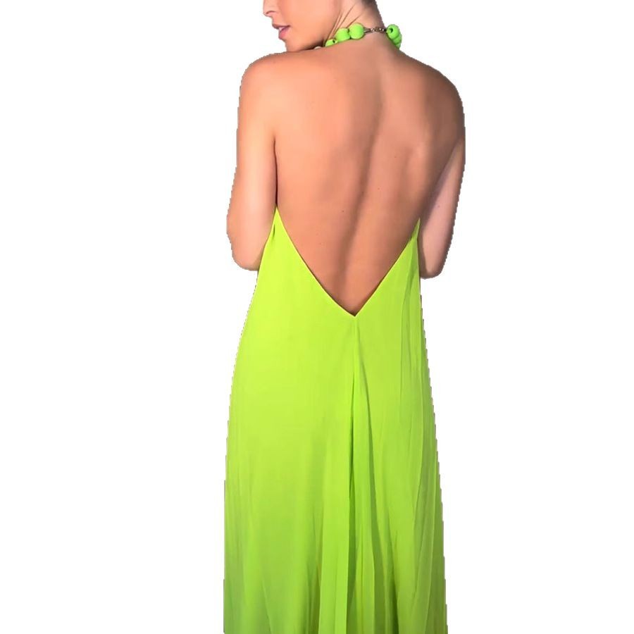 Spring And Summer Chiffon Pleated Halter Dress