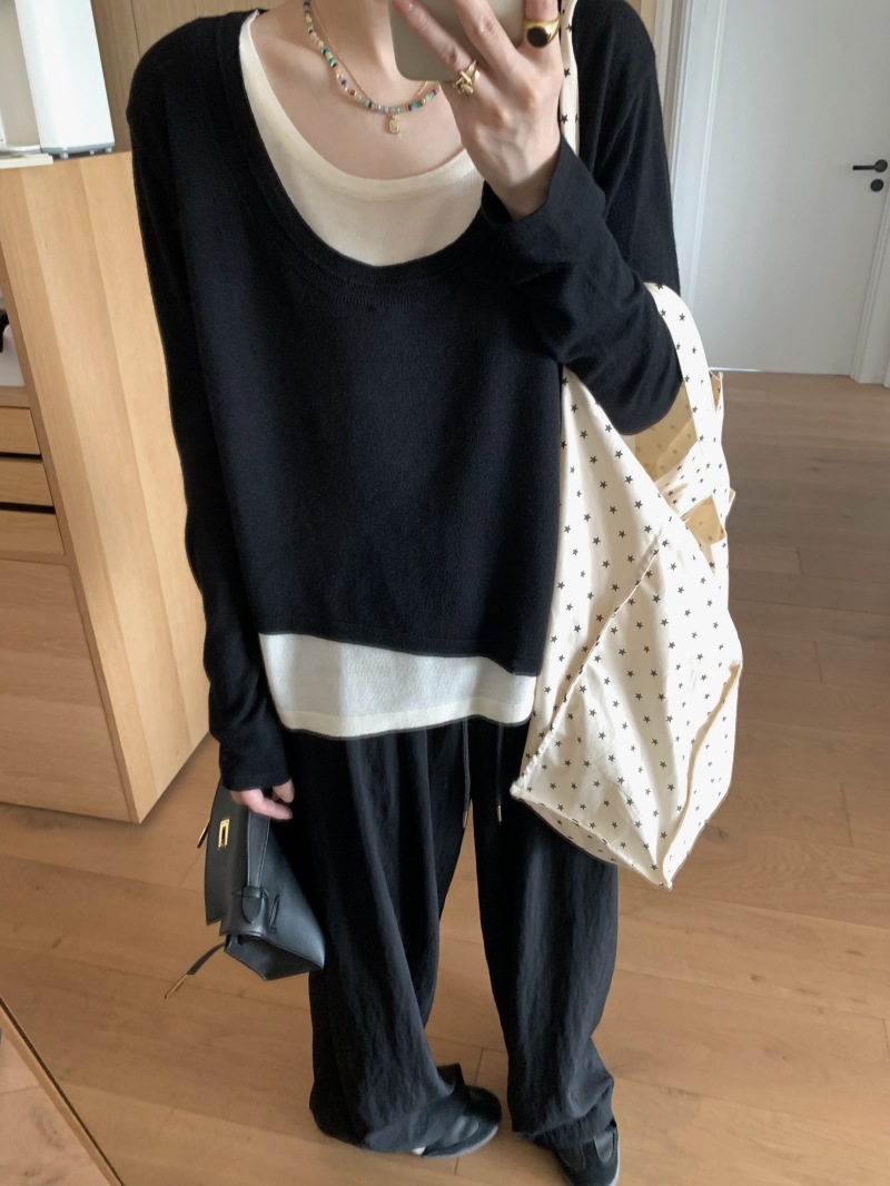 Fashion Color Contrast Knitwear Top For Women