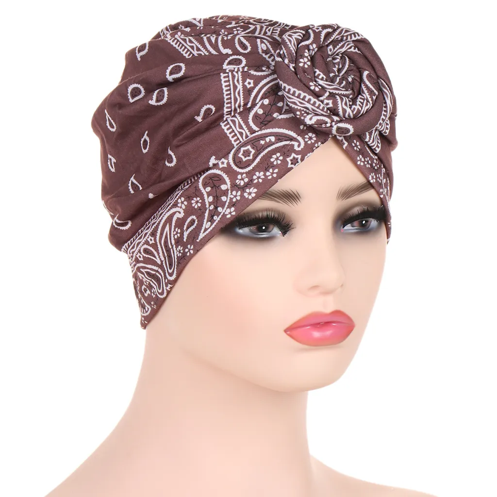 Women's Multicolor Printed Snail Headscarf - Coffee Cashew Nuts