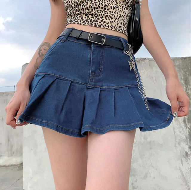 New Youth Ladies Safety Stretch Denim Skirt Dark Blue - Shop at LoveMi