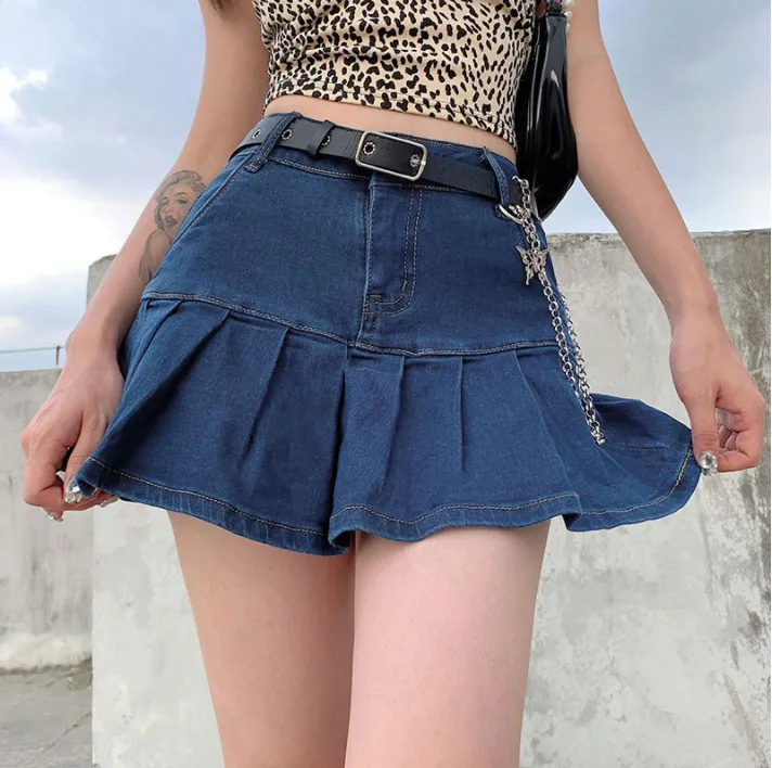 New Youth Ladies Safety Stretch Denim Skirt - Dark Blue