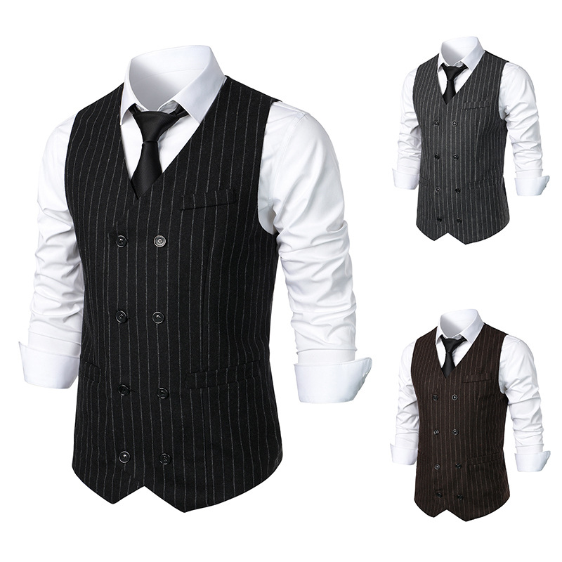 Men's Retro Casual Double Breasted Striped Vest thumbnail 3