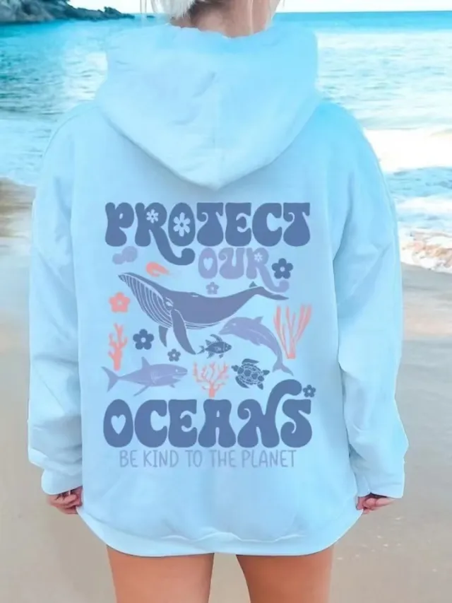 Oceans Respect The Local Printed Hood Hoodie Sweatshirt Blue - Shop at LoveMi
