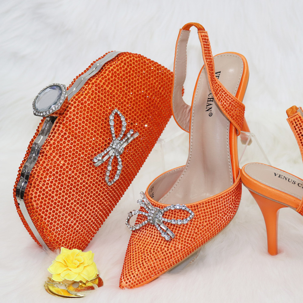 Ladies Bow Silver Buckle Design Pointed High Heels And Bags - Image 6