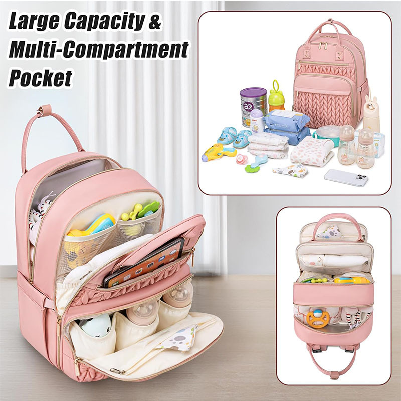 Large-Capacity Fashionable Waterproof Baby Travel Backpack With Diaper Changing Pad 4