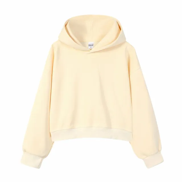 Women's Cotton Composite Cropped Hoodie Apricot - Shop at LoveMi