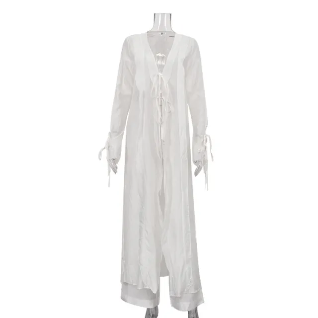 Sexy See through Lace up Waist controlled Top Two piece Pants White - Shop at LoveMi