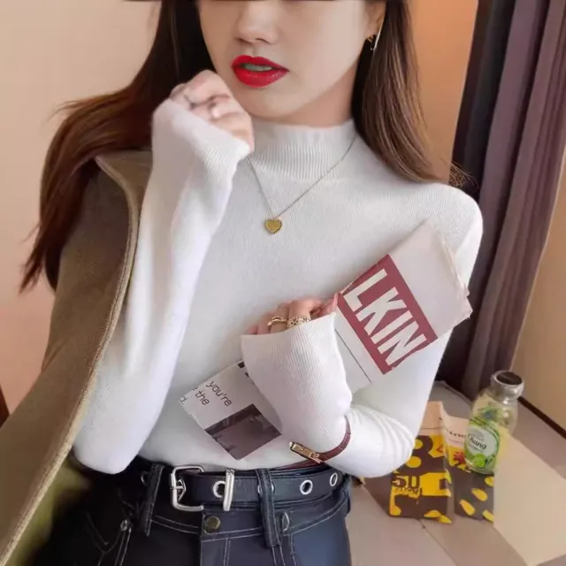 Women's Half Turtleneck Knitwear For Autumn And Winter Layering White - Shop at LoveMi