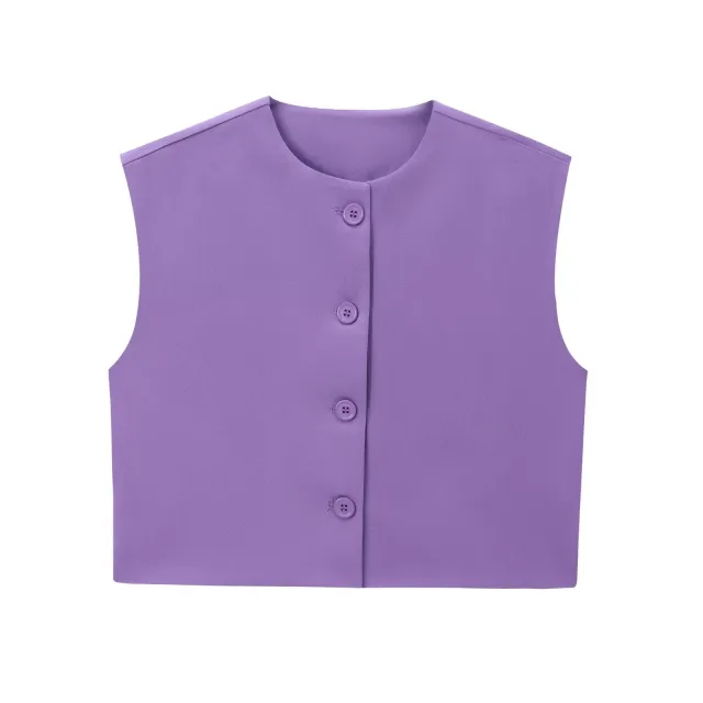 Fashion Solid Color Decorated Row Button Sleeveless Vest Top Purple - Shop at LoveMi