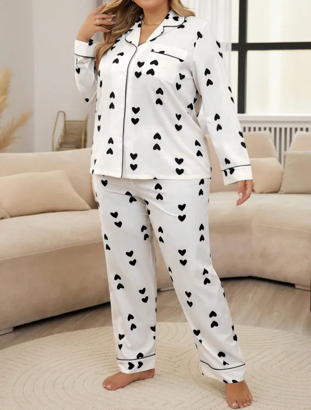 Small Love Home Wear Large Size Plus sized Two Pieces Black Love On White Background - Shop at LoveMi