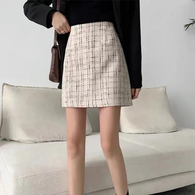 High Waist Fat Cover Classic Style Plaid Retro Skirt White - Shop at LoveMi