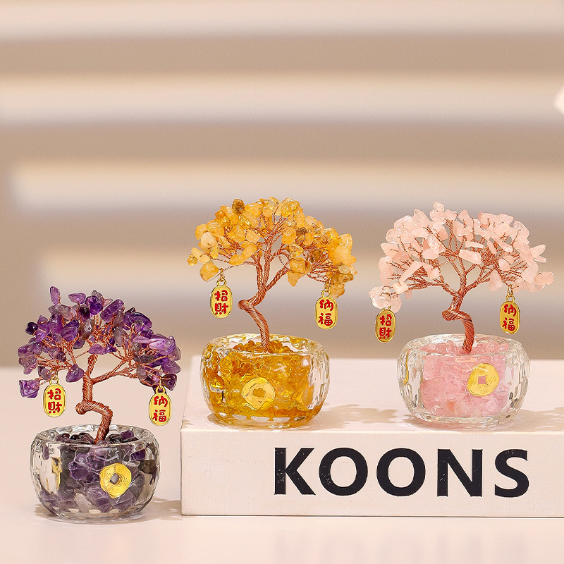 Natural Citrine Pachira Macrocarpa Ornaments Amethyst Lucky Tree