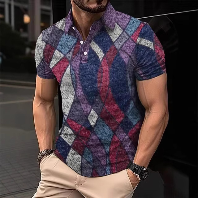 Mens Casual Printed Striped Polo Shirt