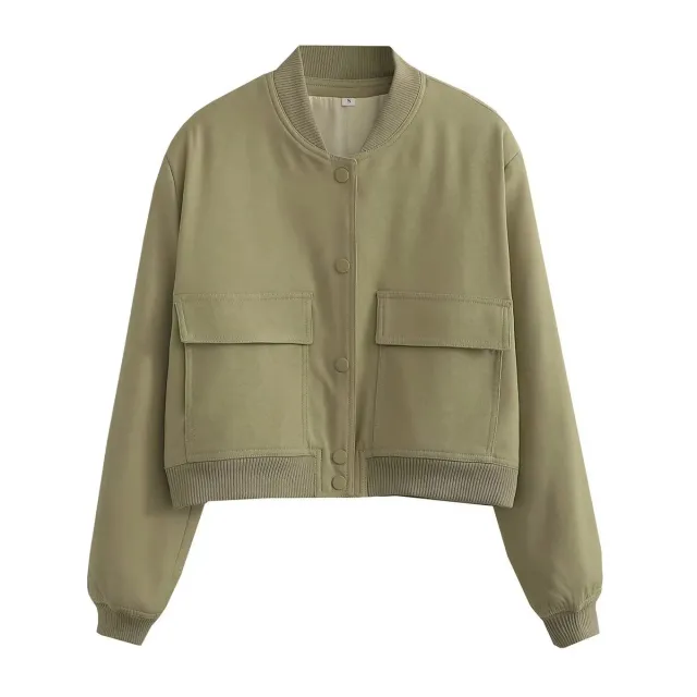 Autumn Y2g Stand Collar Double Pocket Biker Pilot Jacket Top Tan - Shop at LoveMi