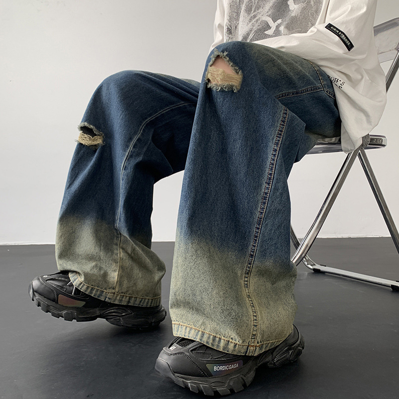 Trendy Gradient Denim Loose Street Straight Pants