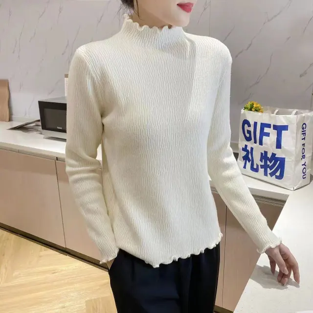 Single layer Fleece lined Fleece lined Thickened Pattern Stringy Selvedge Undershirt Apricot - Shop at LoveMi