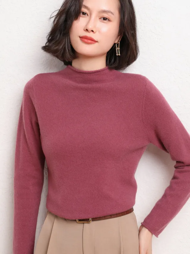 New Simple Half Collar Cashmere Sweater Loose Women's Sweater Raspberry - Shop at LoveMi