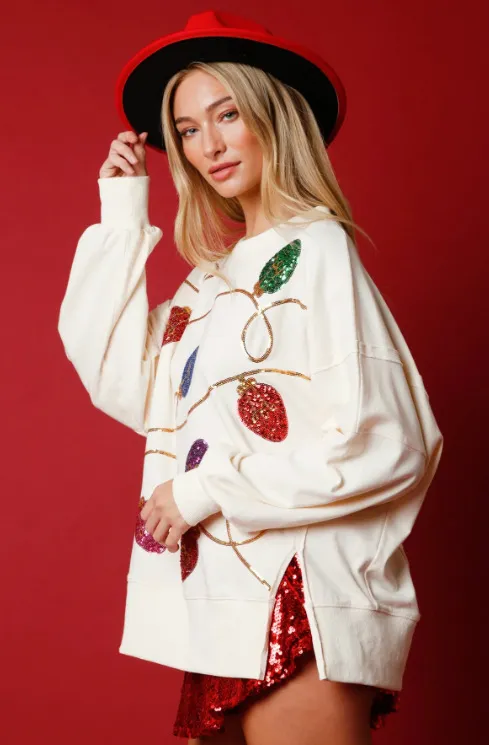 European And American Women's Clothing Christmas Sequins Long Sleeve Pullover Hoodie Women Ivory - Shop at LoveMi