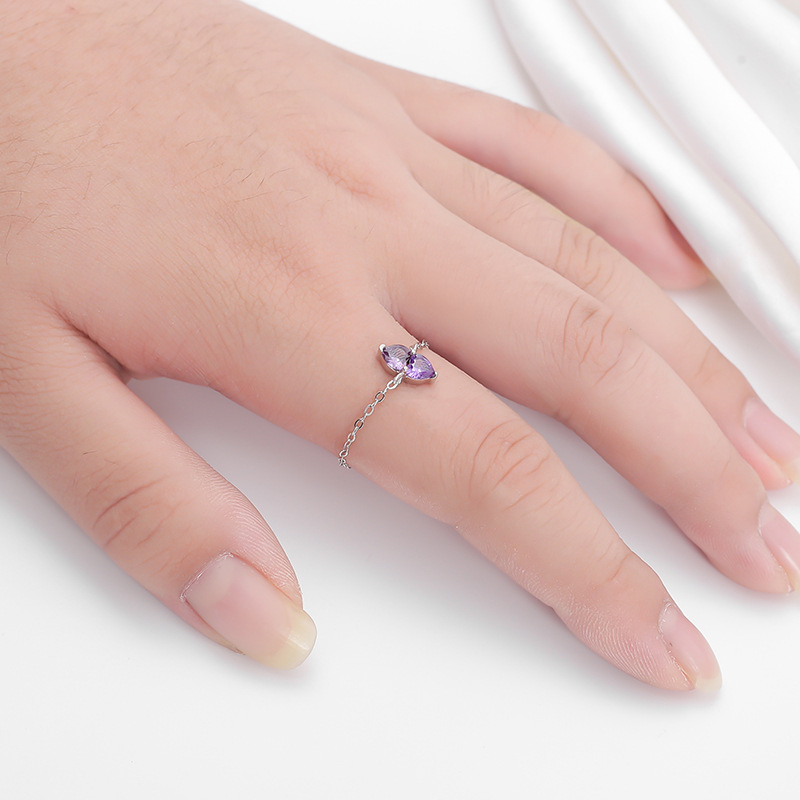 925 Sterling Silver Color December Birthday Stretch Chain Ring