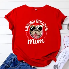 Women's Printed Cotton Short Sleeve T-shirt Top - Red - View 1