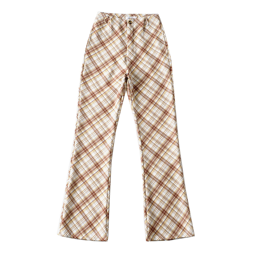 Title 1, American Retro Flared High Waist Plaid Pants, p...