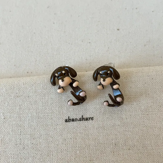 Cartoon Sausage Dog Necklace Ear Stud Ring 8Style Earrings - Shop at LoveMi