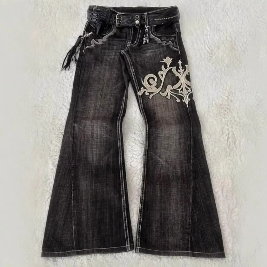 Fashion Machine Embroidery Jeans For Women - Black