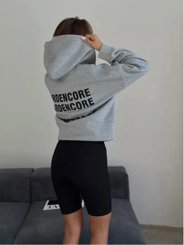 Harajuku Oversized Cropped Letter Print Zip up Hoodie Gray - Shop at LoveMi