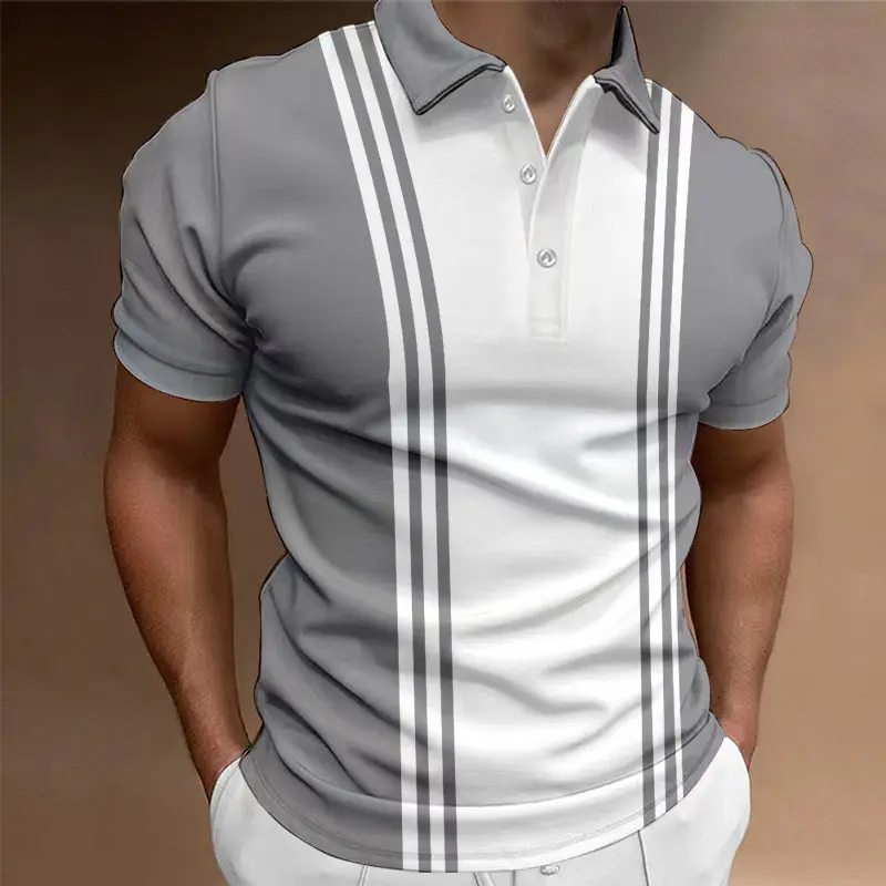 Casual 3 Button Printing Lapel Men's T-shirt
