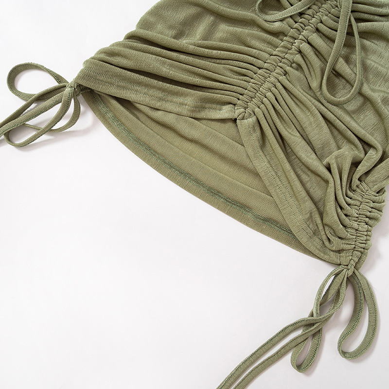 Women's Fashion Solid Color Drawstring Sleeveless Sling Casual Dress