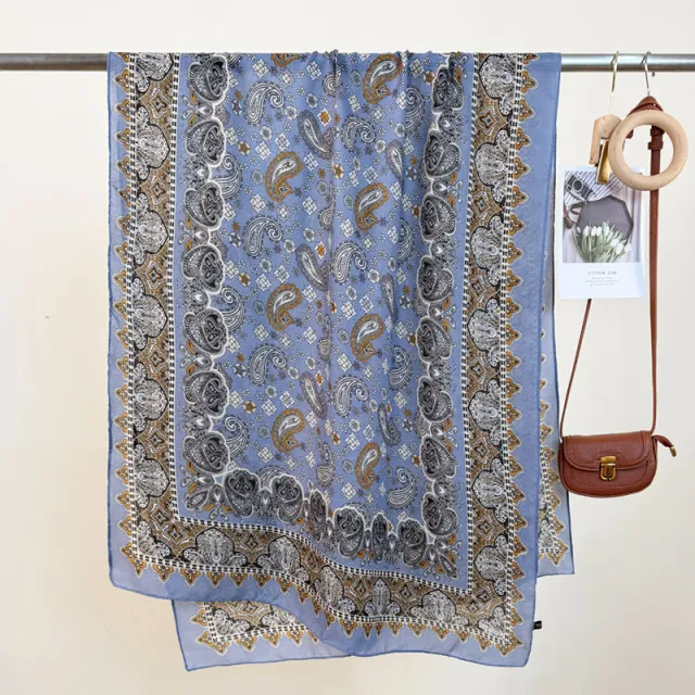 Women's High grade Versatile Classic Pattern Travel Sun Protection Silk Scarf Shawl Blue - Shop at LoveMi