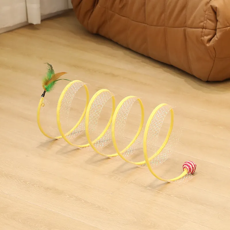 S-type Cat Tunnel Toy Foldable Channel - Sisal Ball Feather Model