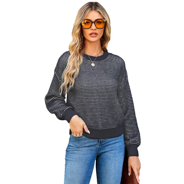 Women's Solid Color Round Neck Off shoulder Sweater Lc2722915 Black - Shop at LoveMi