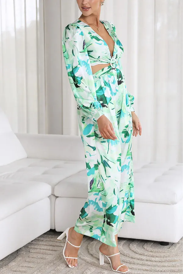 Women's Casual Backless Print Jumpsuit Green Flower - Shop at LoveMi