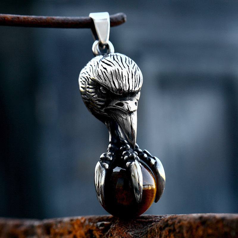 Stainless Steel Eagle Claw Pendant With Gemstone Setting