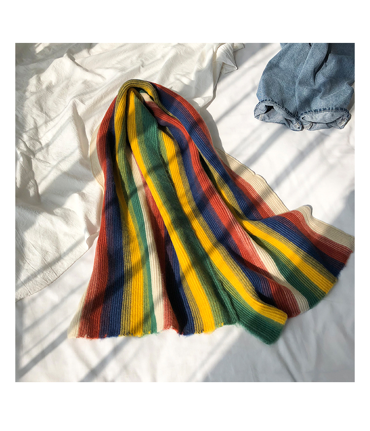 Rainbow Striped Knitted Scarf Image 7