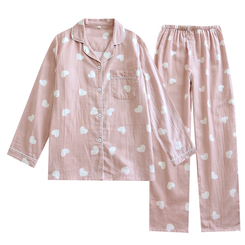 Spring And Summer Thin Double-layer Cotton Gauze Pajamas Women's Long Sleeve