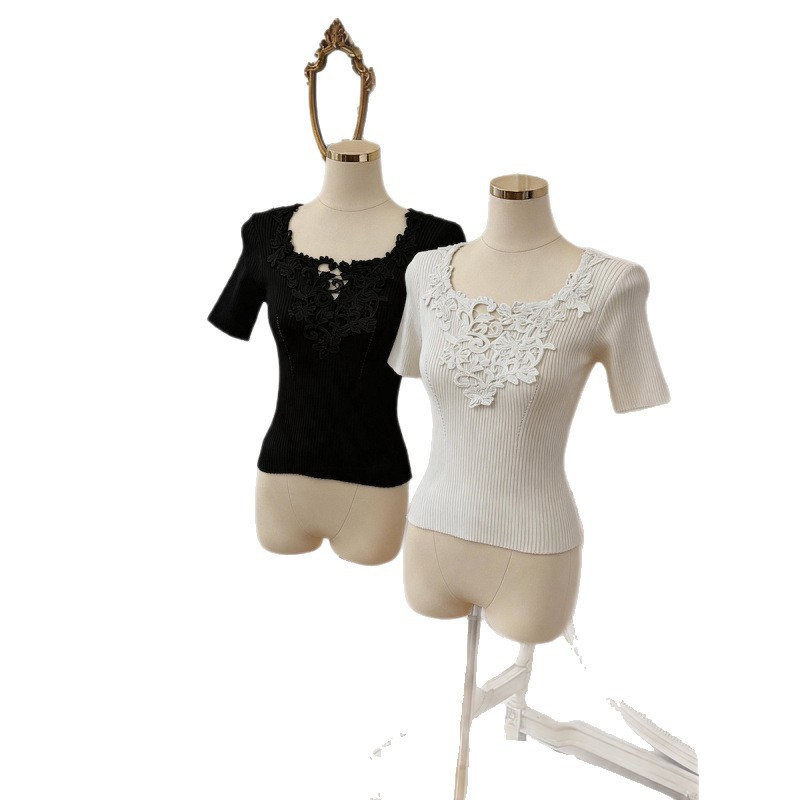Womens Pure V-neck Knitted Top With Lace Paneling 5