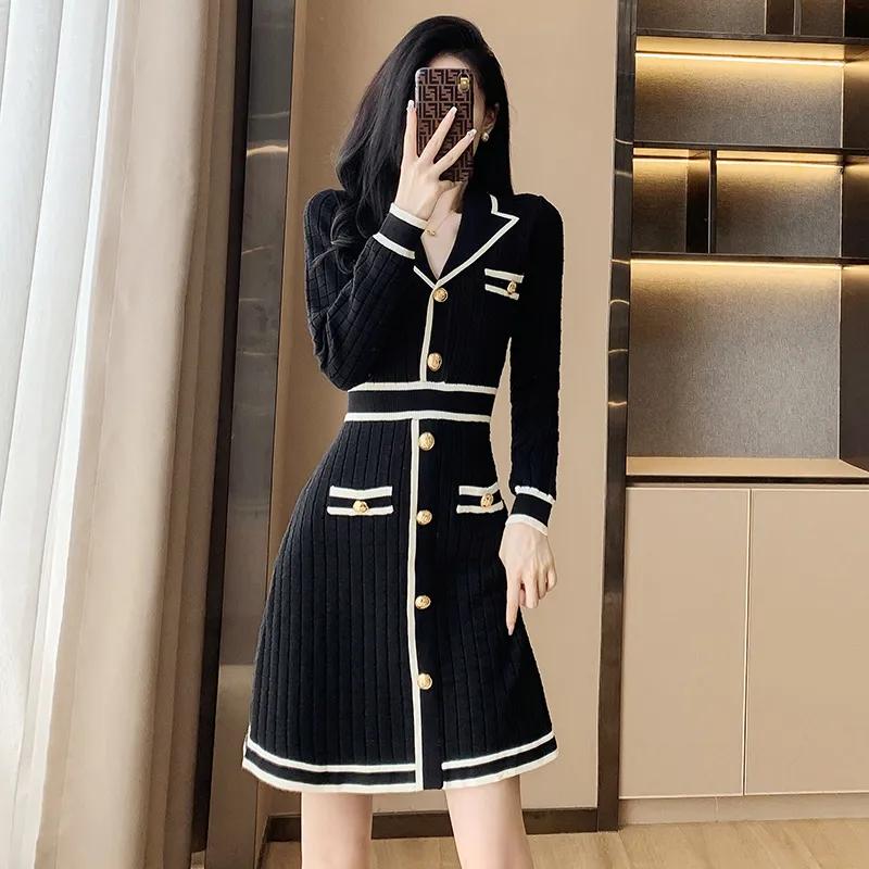 Nanyou Fashion Women's Wear Classic Style Knitted Dress - Black
