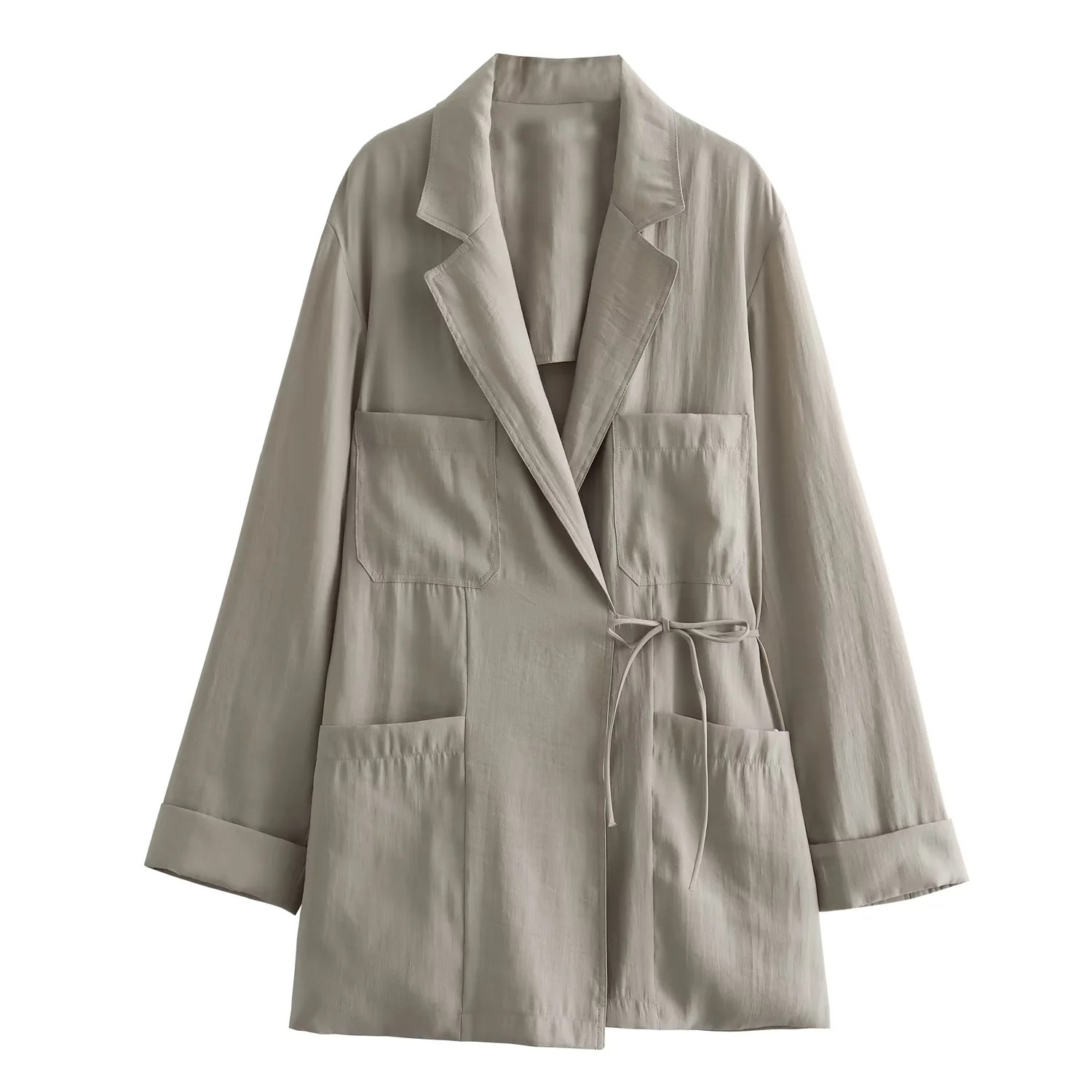 Simple Solid Color Wide Leg Trousers Women's Elegant Lace up Coat Khaki - Shop at LoveMi