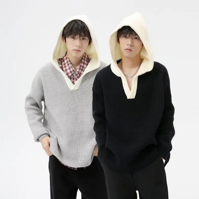 Casual V-neck Hooded Sweater
