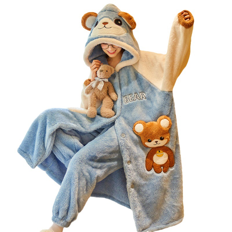 Coral Fleece Cute Bear Plus Velvet Flannel Home Wear Suit