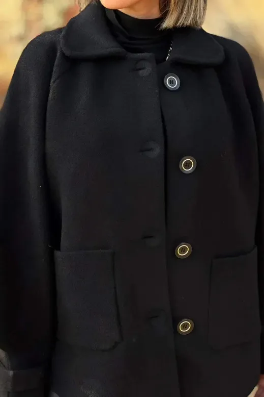 Women's Woolen Coat Casual Loose Lapels Pocket Cardigan Black - Shop at LoveMi