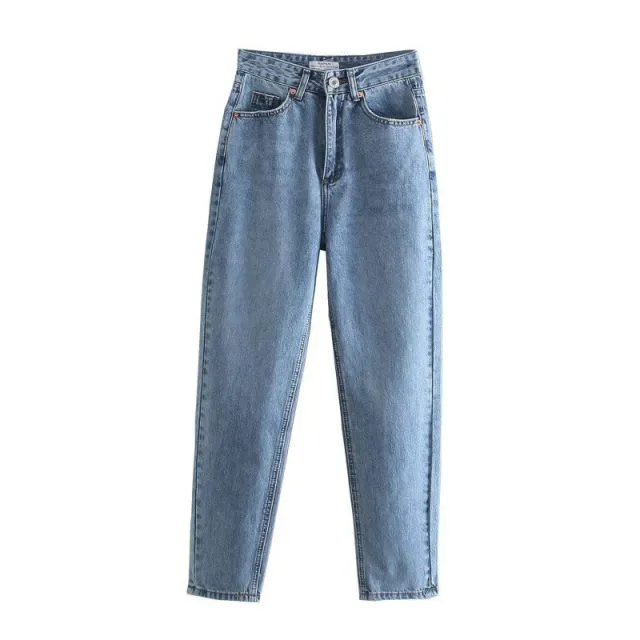Women's Solid Color High Waist Loose Casual Denim Trousers Light Blue - Shop at LoveMi
