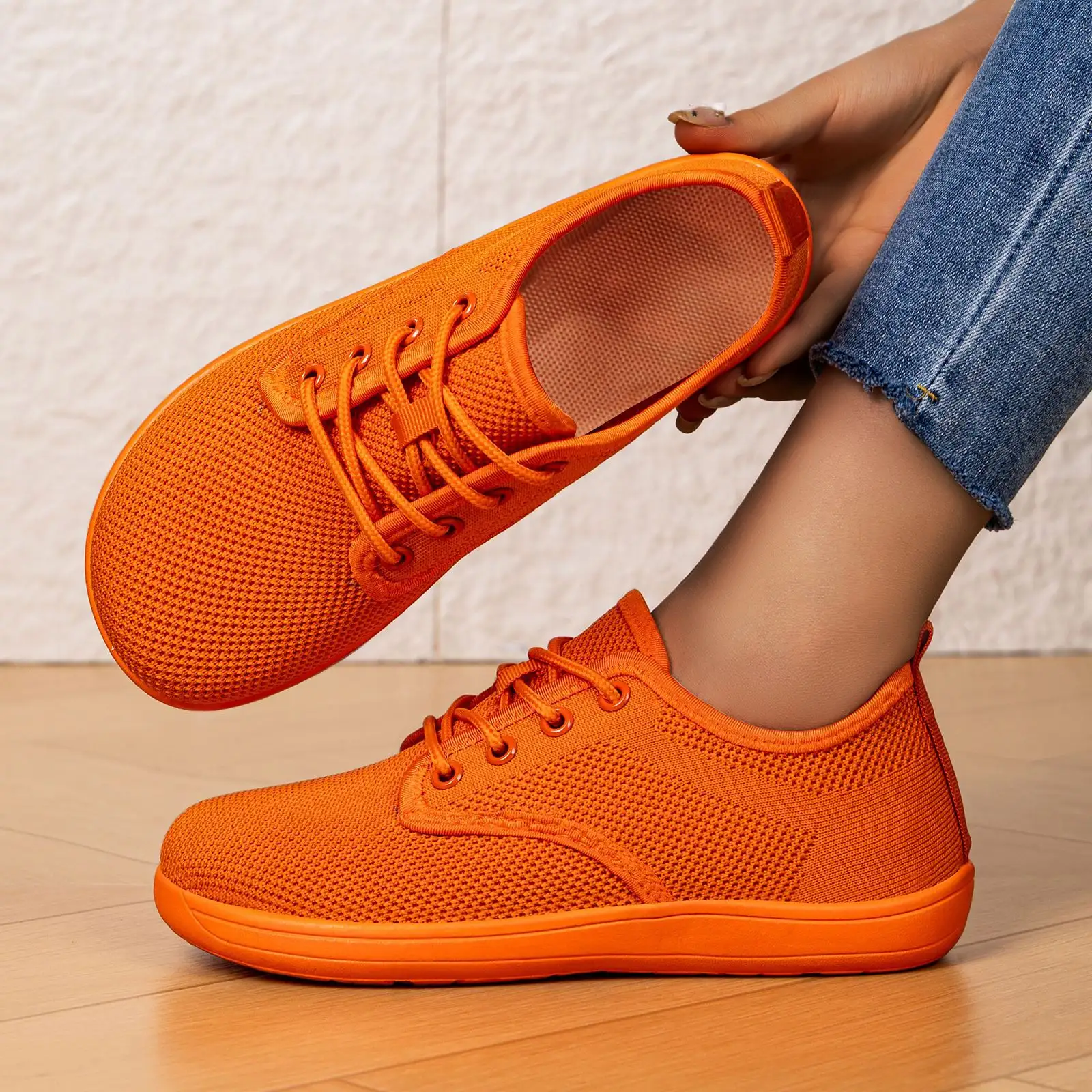 Casual Shoes Solid Color Flyknit Breathable Wide