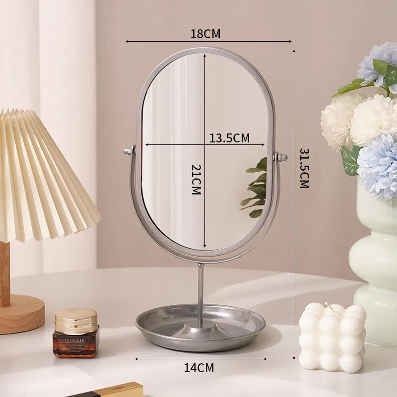 Household High-value Dressing Table Bedroom Desktop Makeup Mirror Lightweight - Storage Silver