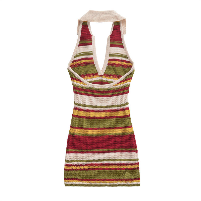 Halter Backless Hip Stripe Dress
