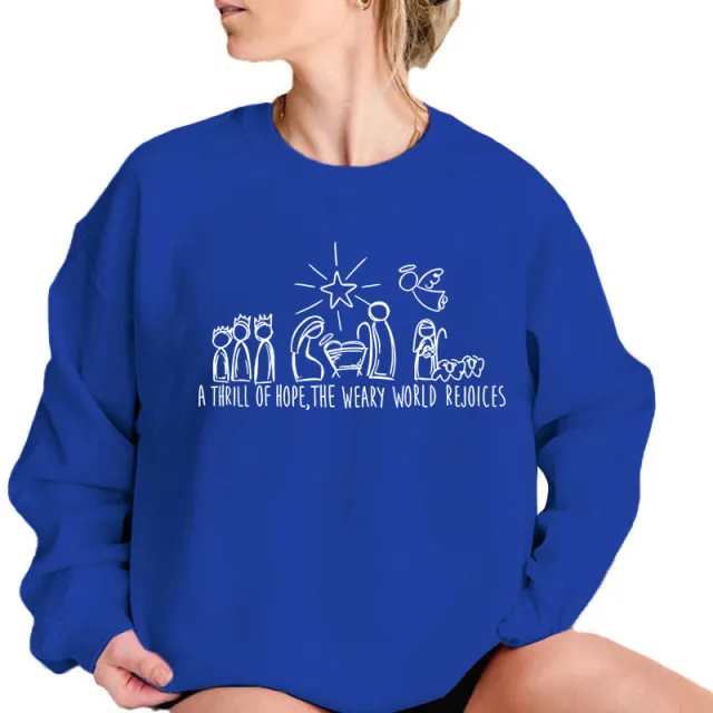 Christian Christmas Sweatshirt Nativity Scene Sweater Blue - Shop at LoveMi