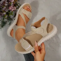 Women's Cloth Platform Beach Sandals - Beige - View 1